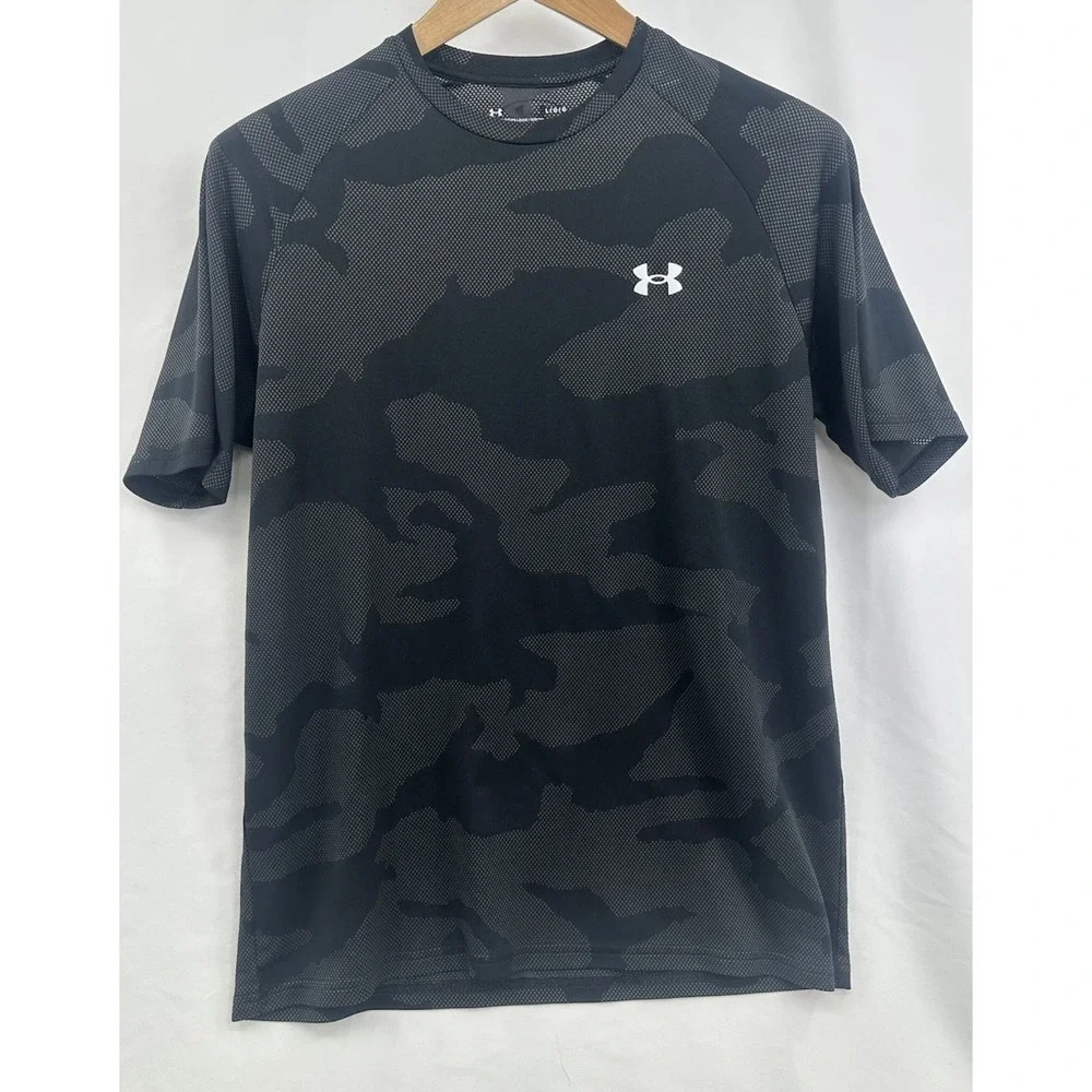 Under Armor Men Large Loose‎ Fit Blac Mesh Light Weight Camouflage T-Shirt